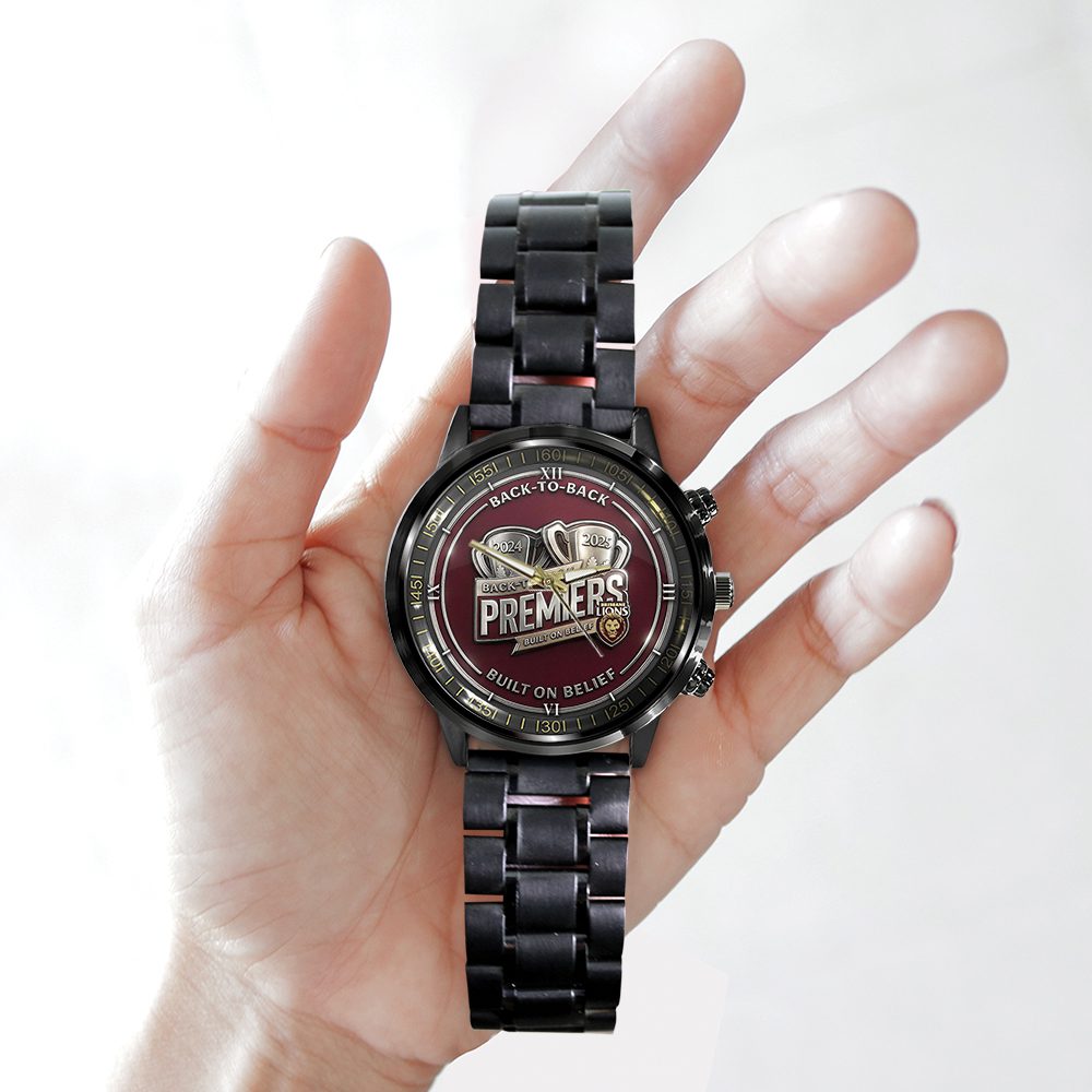 Brisbane-Lions-Back-To-Back-Premiers-2024-2025-Black-Stainless-Steel-Watch-GNE5054-2