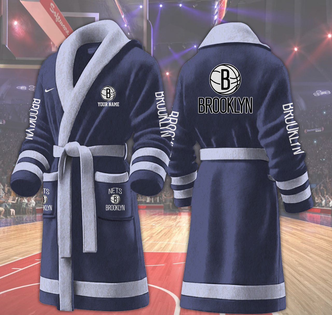 Brooklyn-Nets-NBA-Personalized-Fleece-Bathrobe Brooklyn Nets NBA Personalized Fleece Bathrobe