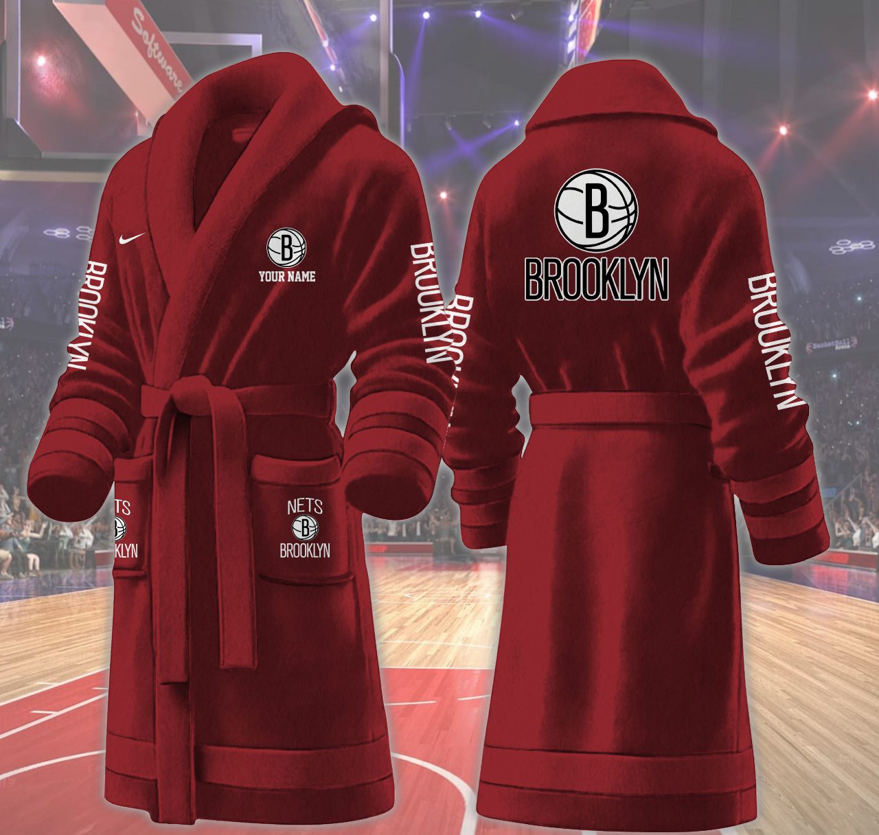 Brooklyn-Nets-NBA-Personalized-Fleece-Bathrobe Brooklyn Nets NBA Personalized Fleece Bathrobe