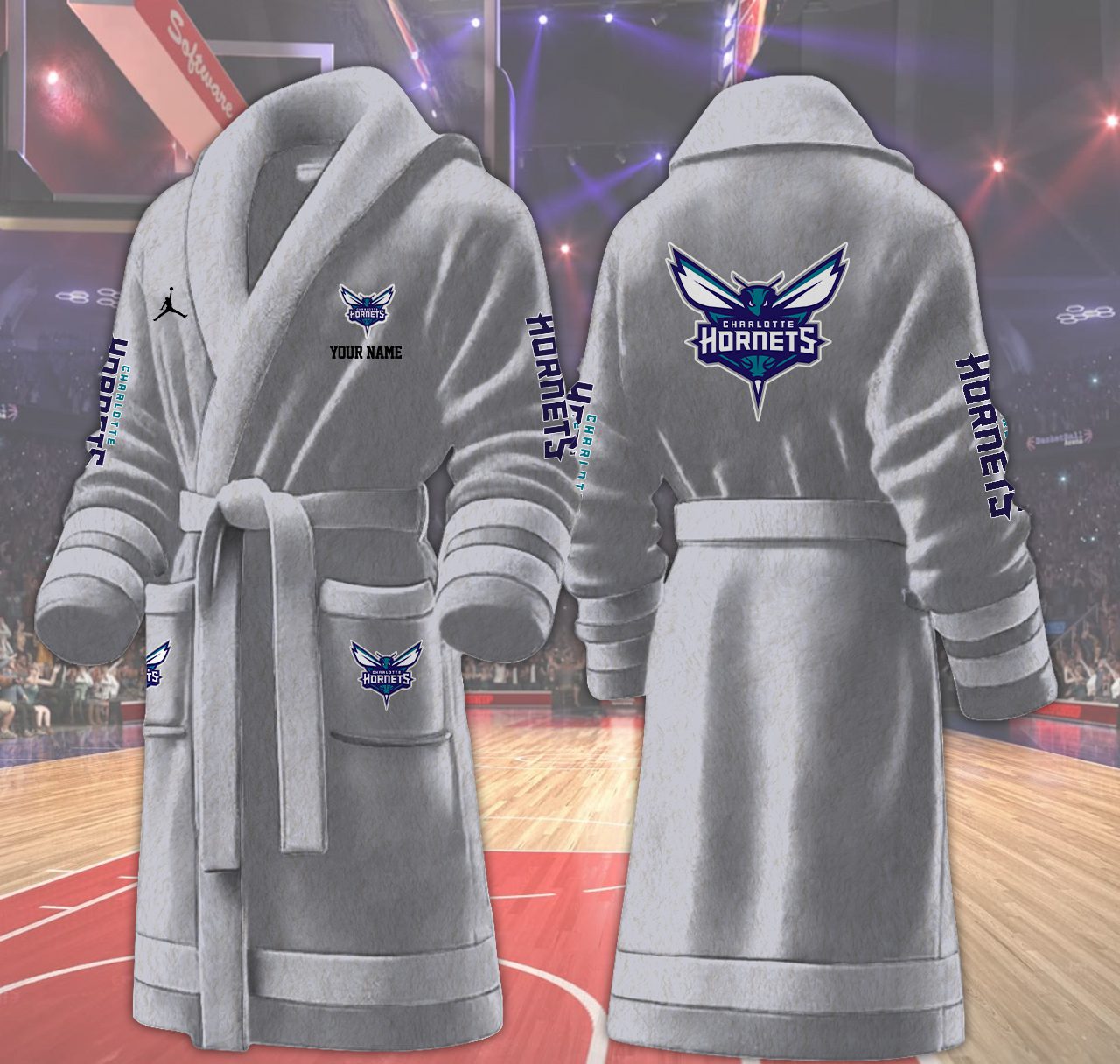 Charlotte-Hornets-NBA-Personalized-Fleece-Bathrobe Charlotte Hornets NBA Personalized Fleece Bathrobe