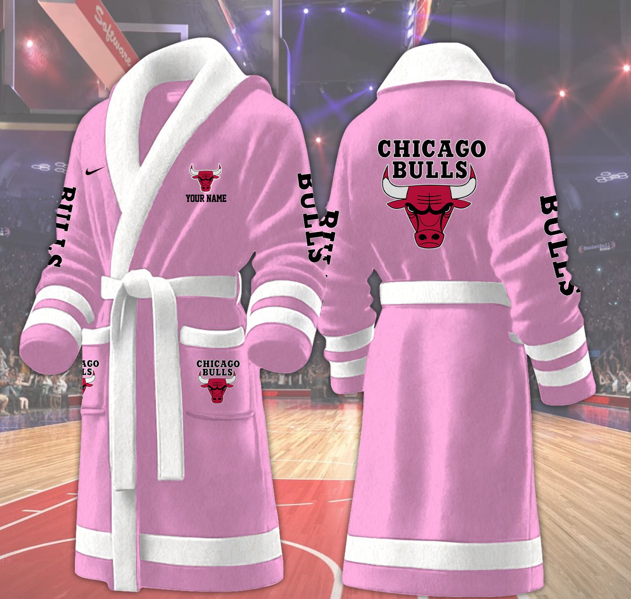 Chicago-Bulls-NBA-Personalized-Fleece-Bathrobe Chicago Bulls NBA Personalized Fleece Bathrobe
