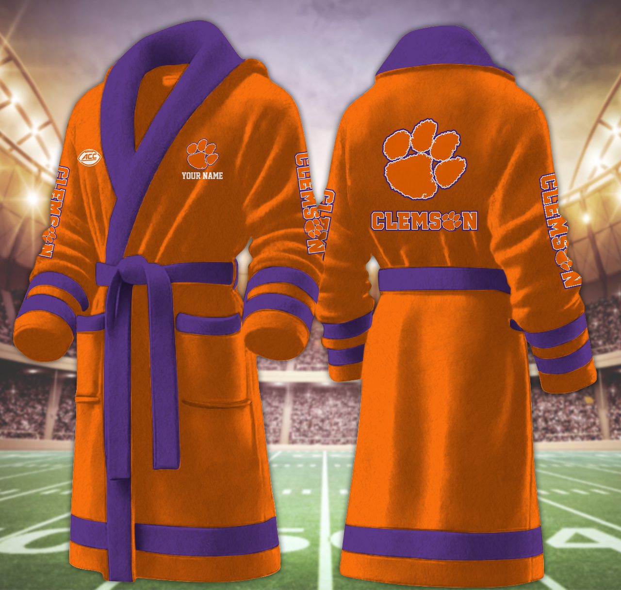 Clemson-Tigers-NCAA-Personalized-Fleece-Bathrobe Clemson Tigers NCAA Personalized Fleece Bathrobe