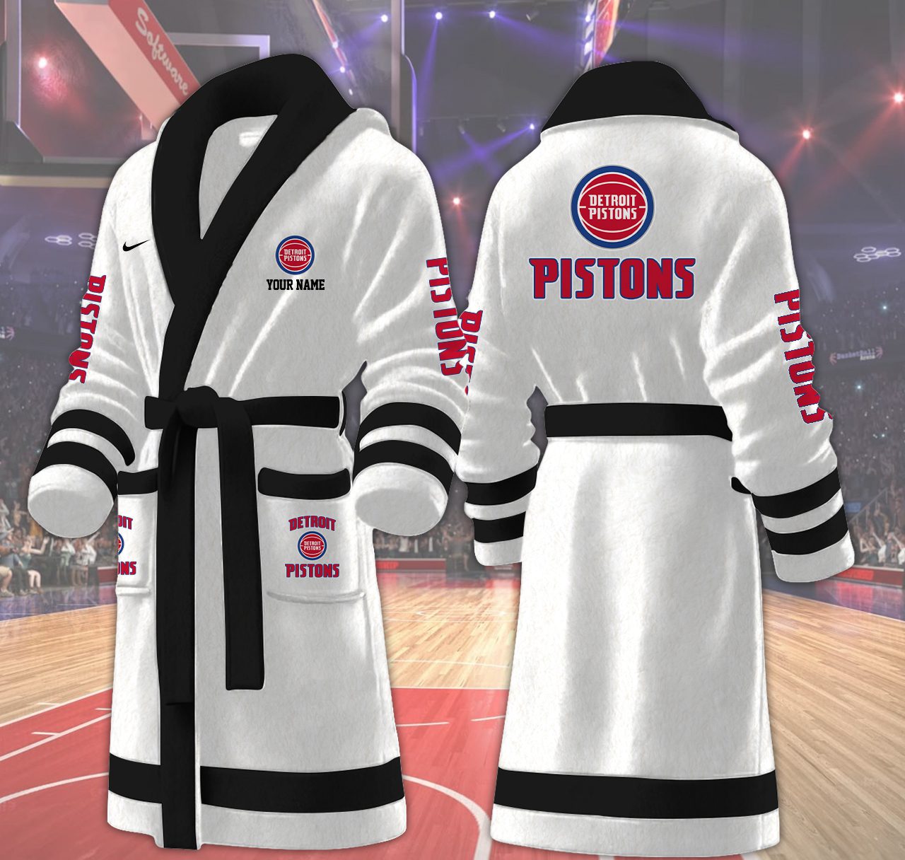 Detroit-Pistons-NBA-Personalized-Fleece-Bathrobe Detroit Pistons NBA Personalized Fleece Bathrobe