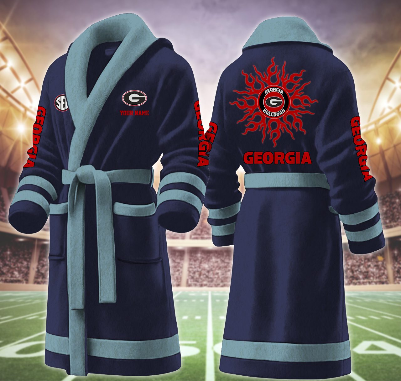 Georgia-Bulldog-NCAA-Personalized-Fleece-Bathrobe Georgia Bulldog NCAA Personalized Fleece Bathrobe