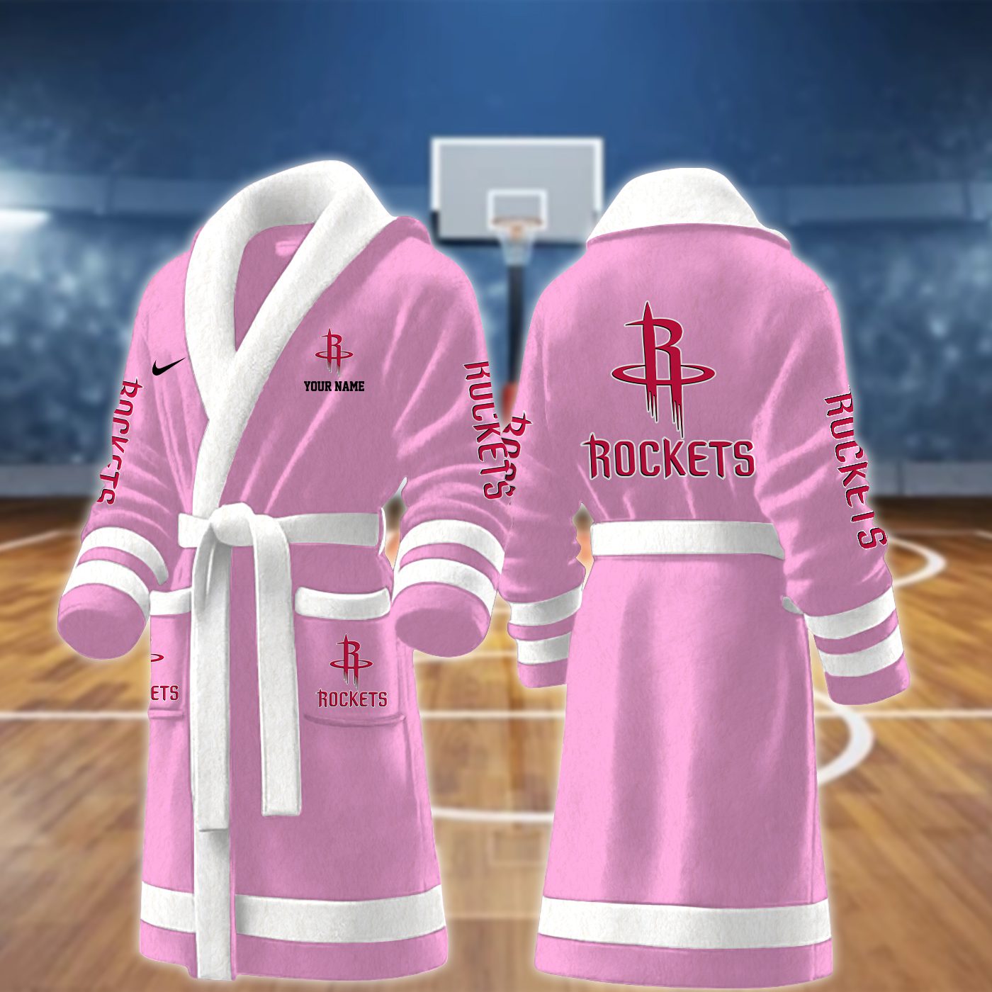 Houston-Rockets-NBA-Personalized-Fleece-Bathrobe Houston Rockets NBA Personalized Fleece Bathrobe
