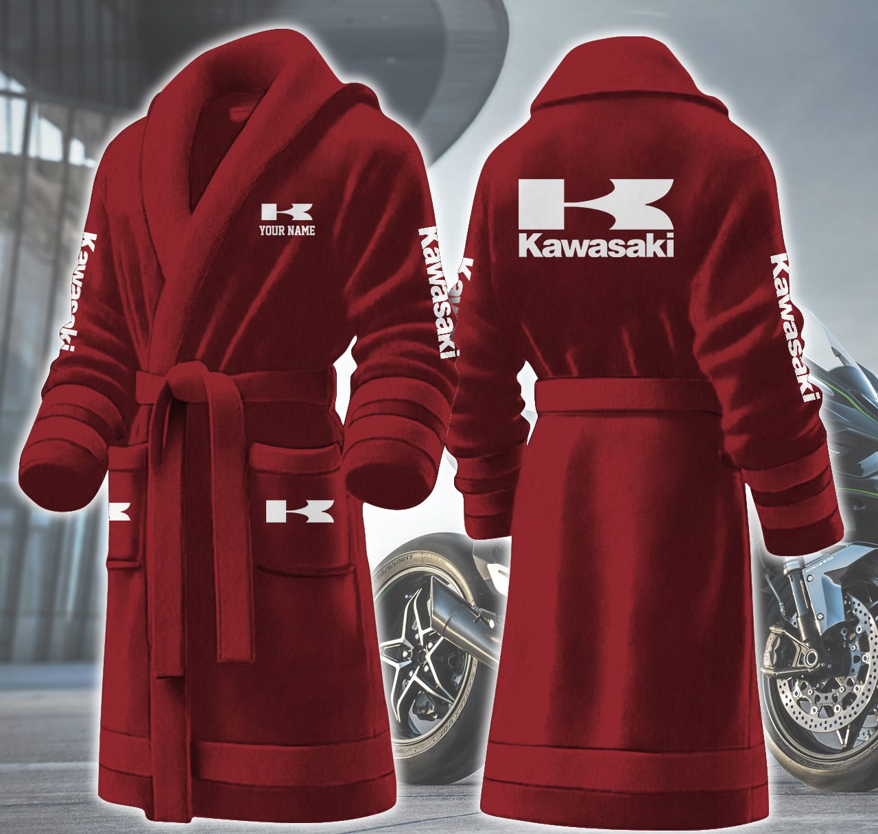 Kawasaki-Motocycles-Personalized-Fleece-Bathrobe Kawasaki Motocycles Personalized Fleece Bathrobe