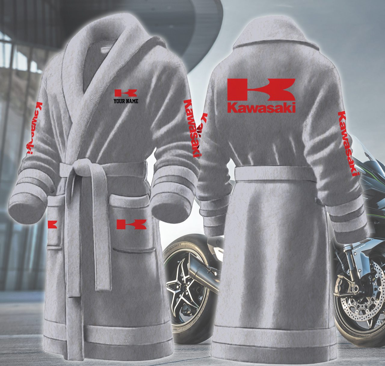 Kawasaki-Motocycles-Personalized-Fleece-Bathrobe Kawasaki Motocycles Personalized Fleece Bathrobe