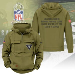 Las Vegas Raiders 2025 Salute to Service Military Green Vintage Quarter Zip Hoodie