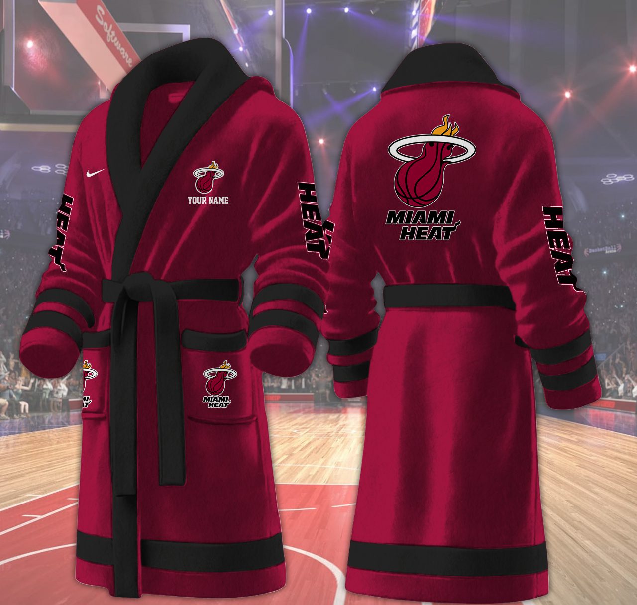 Miami-Heat-NBA-Personalized-Fleece-Bathrobe Miami Heat NBA Personalized Fleece Bathrobe