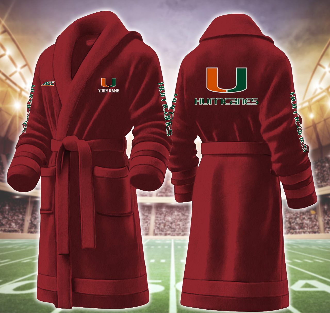 Miami-Hurricanes-NCAA-Personalized-Fleece-Bathrobe Miami Hurricanes NCAA Personalized Fleece Bathrobe