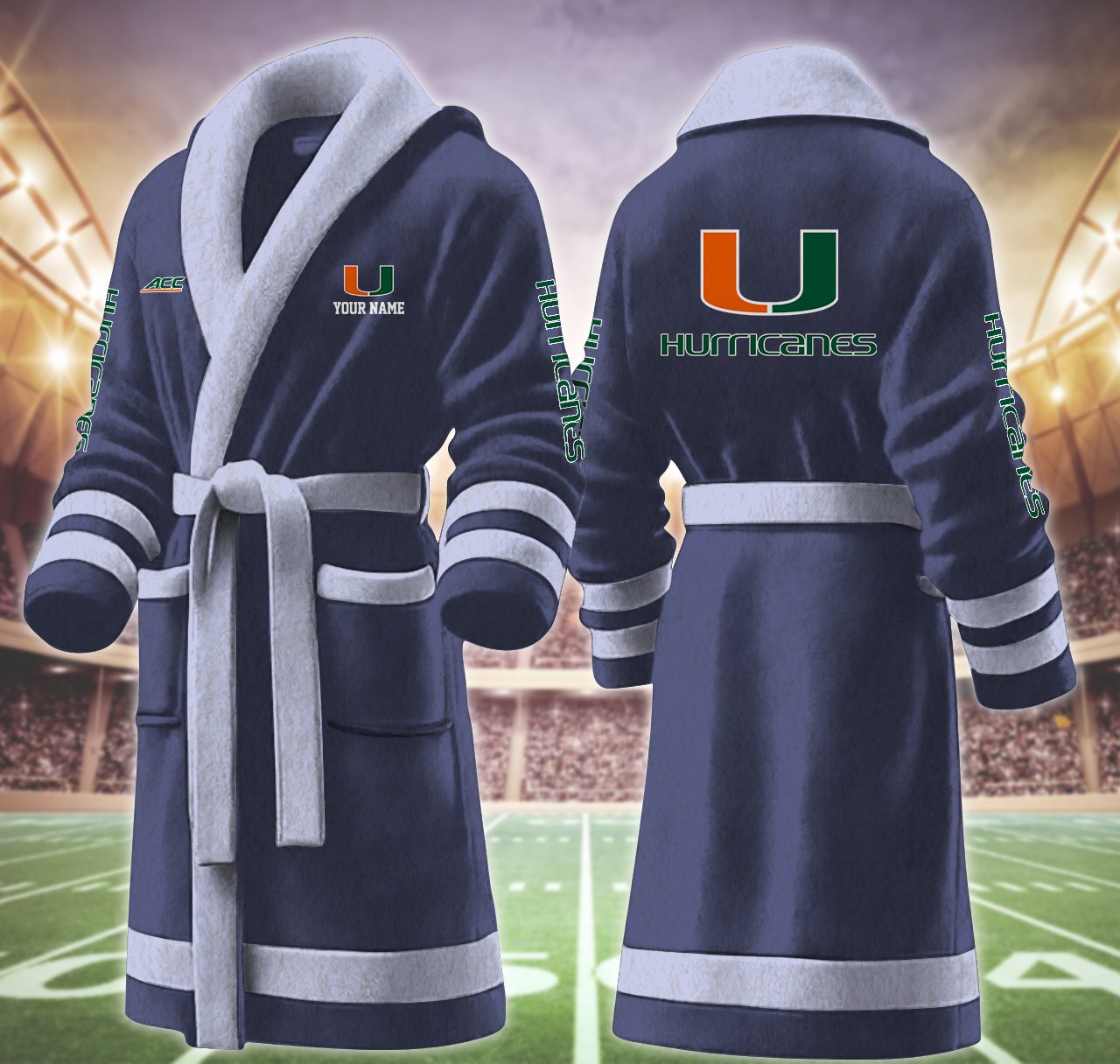 Miami-Hurricanes-NCAA-Personalized-Fleece-Bathrobe Miami Hurricanes NCAA Personalized Fleece Bathrobe
