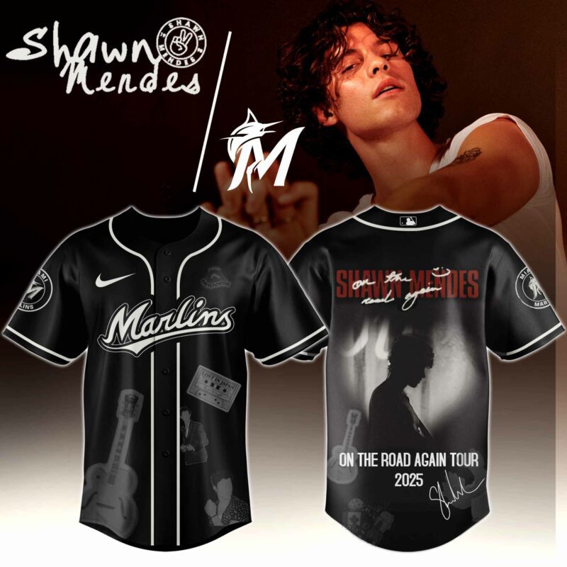 Miami-Marlins-x-Shawn-Mendes-On-The-Road-Again-World-Tour-Baseball-Jersey Miami Marlins x Shawn Mendes "On The Road Again World Tour " Baseball Jersey
