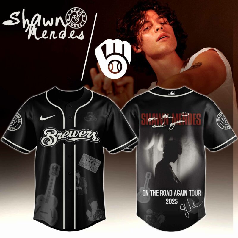 Milwaukee-Brewers-x-Shawn-Mendes-On-The-Road-Again-World-Tour-Baseball-Jersey Milwaukee Brewers x Shawn Mendes "On The Road Again World Tour " Baseball Jersey