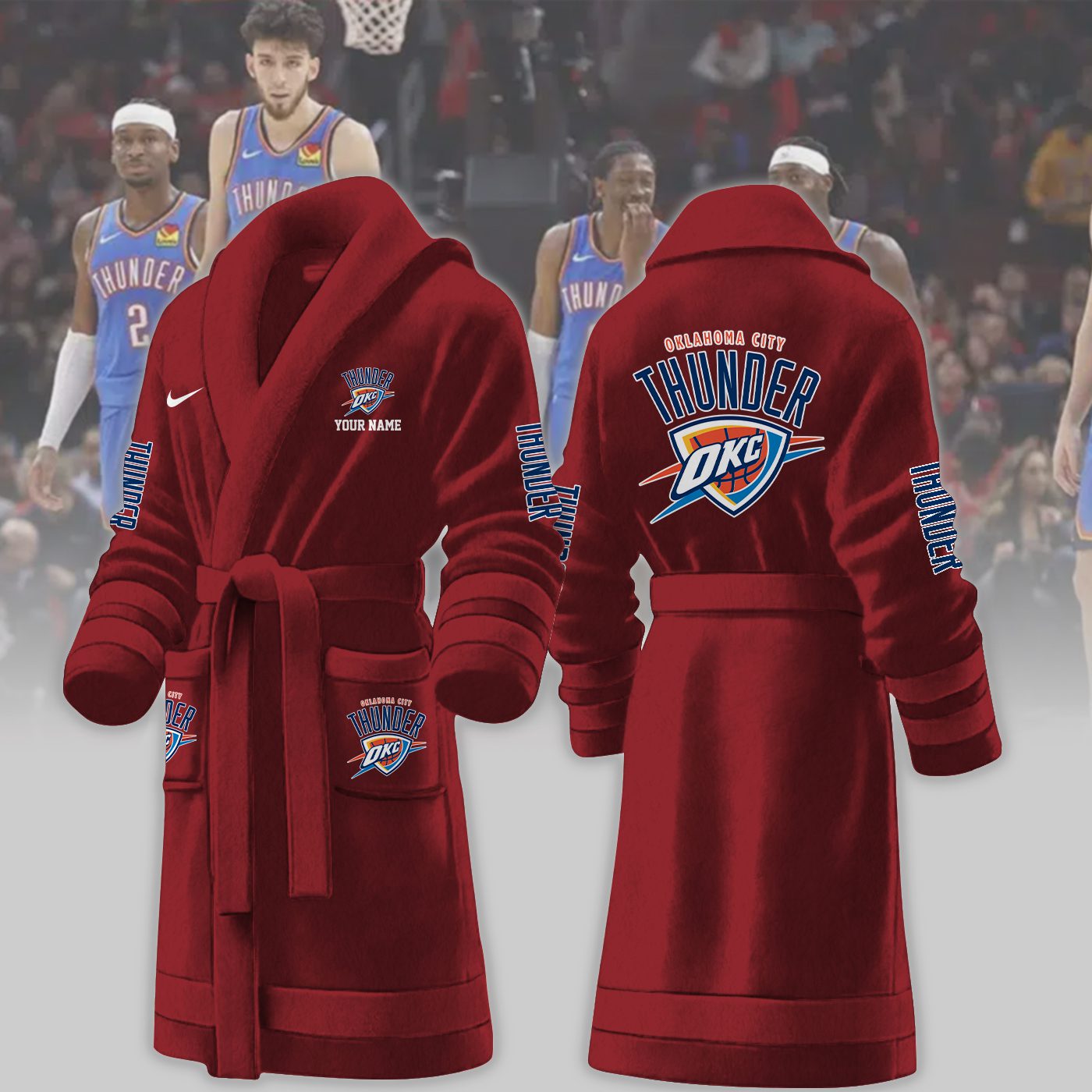 Oklahoma-City-Thunder-NBA-Personalized-Fleece-Bathrobe Oklahoma City Thunder NBA Personalized Fleece Bathrobe