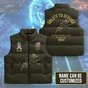 Personalized Detroit Lions x Salute To Service 3D Sleeveless Down Jacket