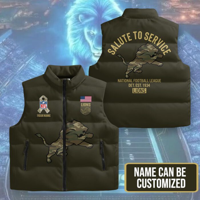 Personalized Detroit Lions x Salute To Service 3D Sleeveless Down Jacket