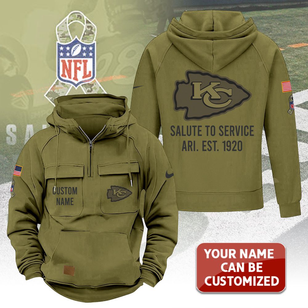 Personalized-Kansas-City-Chiefs-2025-Salute-to-Service-Military-Green-Vintage-Quarter-Zip-Hoodie Personalized Kansas City Chiefs 2025 Salute to Service Military Green Vintage Quarter Zip Hoodie