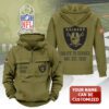Personalized Las Vegas Raiders 2025 Salute to Service Military Green Vintage Quarter Zip Hoodie