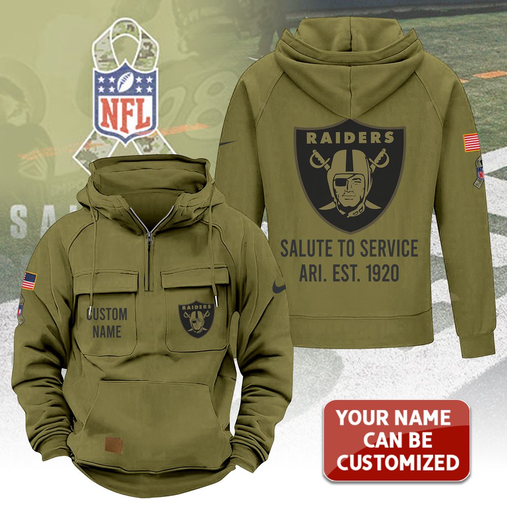Personalized-Las-Vegas-Raiders-2025-Salute-to-Service-Military-Green-Vintage-Quarter-Zip-Hoodie Personalized Las Vegas Raiders 2025 Salute to Service Military Green Vintage Quarter Zip Hoodie