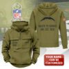 Personalized Los Angeles Chargers 2025 Salute to Service Military Green Vintage Quarter Zip Hoodie