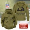 Personalized Los Angeles Rams 2025 Salute to Service Military Green Vintage Quarter Zip Hoodie