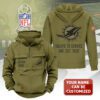 Personalized Miami Dolphins 2025 Salute to Service Military Green Vintage Quarter Zip Hoodie