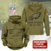 Personalized Philadelphia Eagles 2025 Salute to Service Military Green Vintage Quarter Zip Hoodie