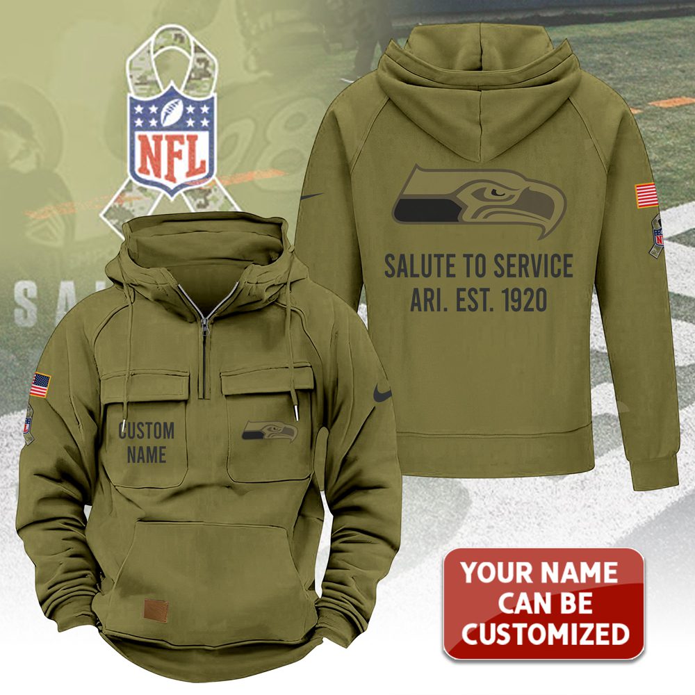 Personalized-Seattle-Seahawks-2025-Salute-to-Service-Military-Green-Vintage-Quarter-Zip-Hoodie-1