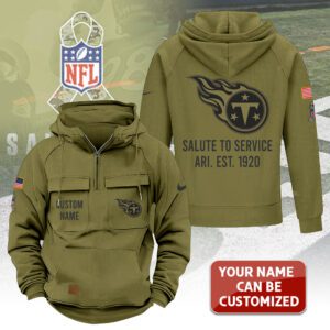 Personalized Tennessee Titans 2025 Salute to Service Military Green Vintage Quarter Zip Hoodie
