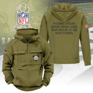 Pittsburgh Steelers 2025 Salute to Service Military Green Vintage Quarter Zip Hoodie