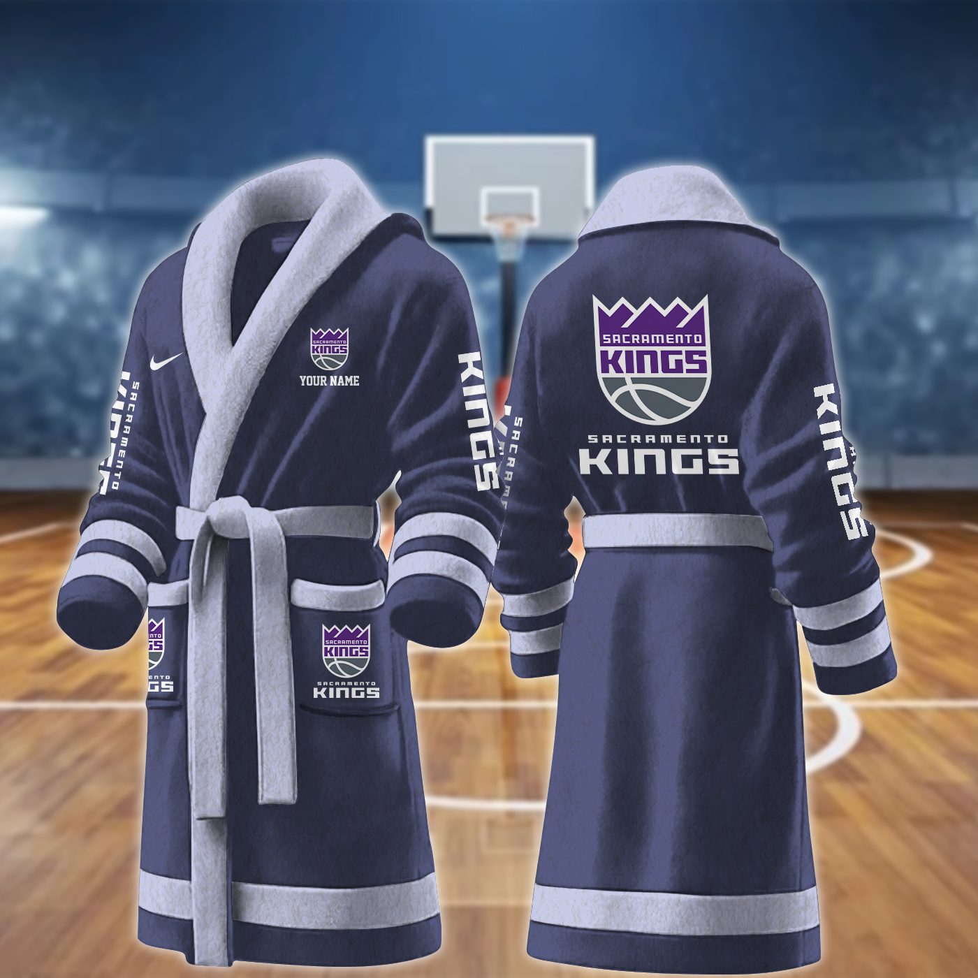 Sacramento-Kings-NBA-Personalized-Fleece-Bathrobe Sacramento Kings NBA Personalized Fleece Bathrobe