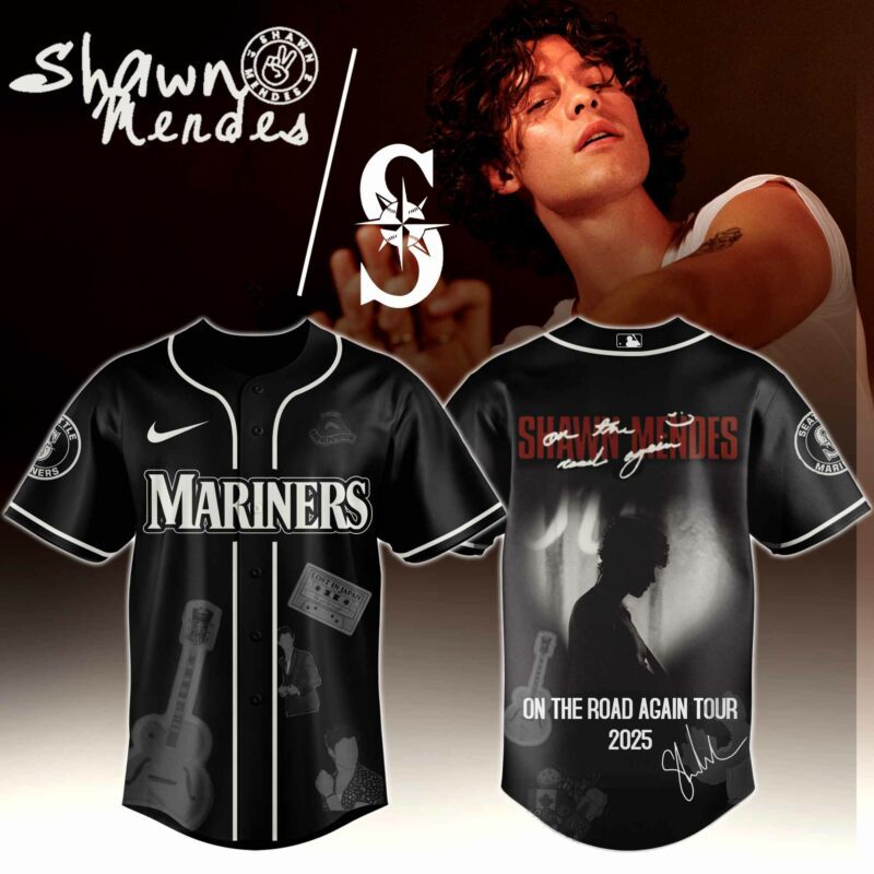 Seattle-Mariners-x-Shawn-Mendes-On-The-Road-Again-World-Tour-Baseball-Jersey Seattle Mariners x Shawn Mendes "On The Road Again World Tour " Baseball Jersey
