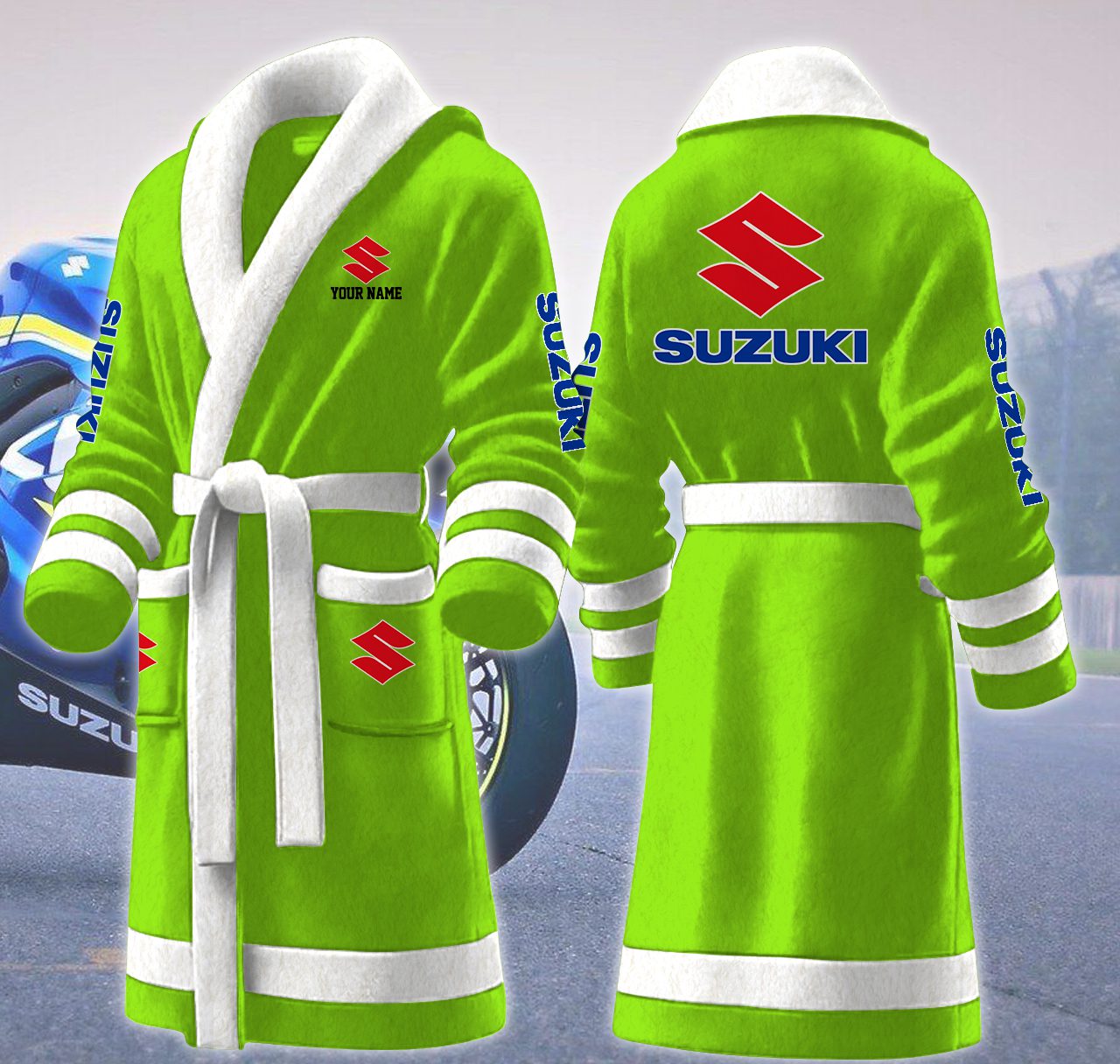 Suzuki-Motocycles-Personalized-Fleece-Bathrobe Suzuki Motocycles Personalized Fleece Bathrobe