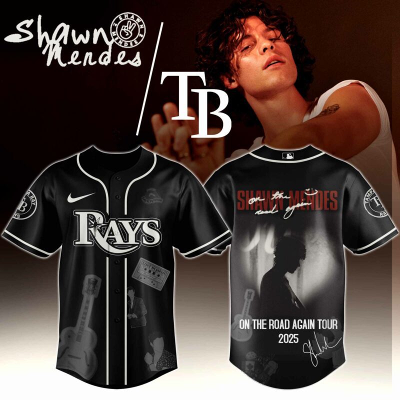 Tampa-Bay-Rays-x-Shawn-Mendes-On-The-Road-Again-World-Tour-Baseball-Jersey Tampa Bay Rays x Shawn Mendes "On The Road Again World Tour " Baseball Jersey