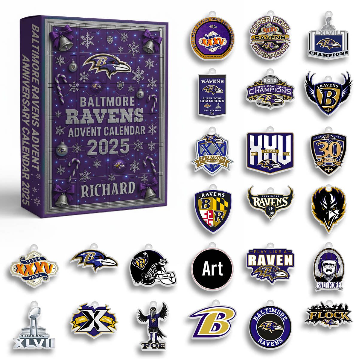 Baltimore-Ravens-Advent-Calendar-Acrylic-Hanging-Decor-Box-2025-Christmas-Gift-1