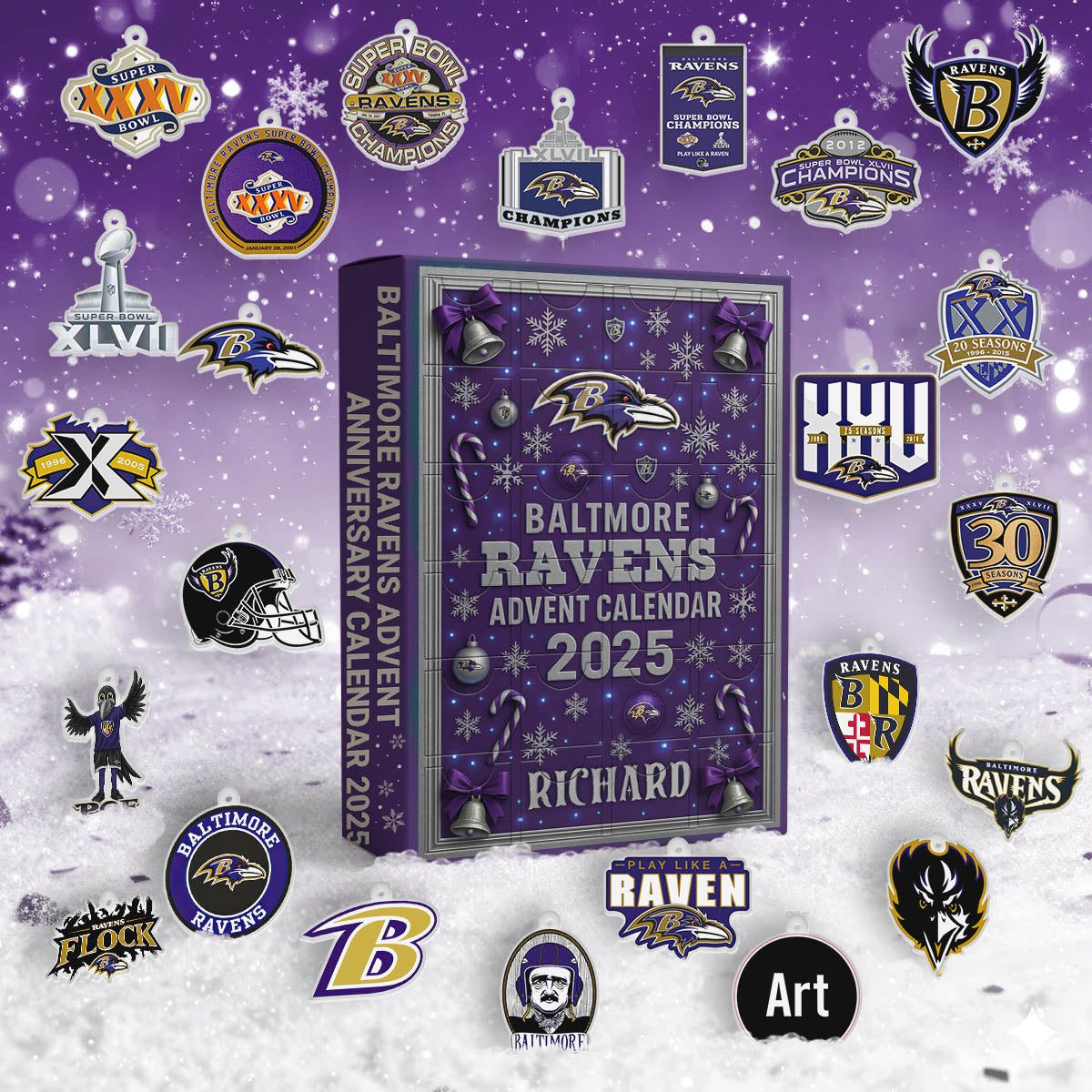 Baltimore-Ravens-Advent-Calendar-Acrylic-Hanging-Decor-Box-2025-Christmas-Gift Baltimore Ravens Advent Calendar Acrylic Hanging Decor Box 2025 - Christmas Gift