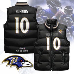 Baltimore Ravens Unisex Puffer Vest Sleeveless Down Jacket- Black / DeAndre Hopkins - 10