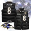 Baltimore Ravens Unisex Puffer Vest Sleeveless Down Jacket- Black / Lamar Jackson - 8