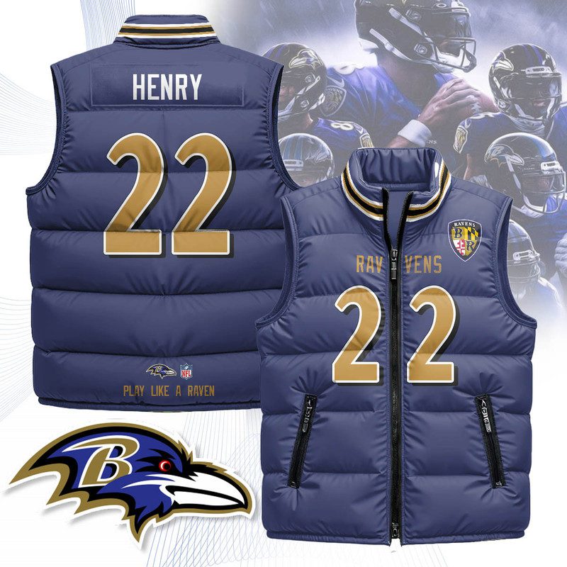 Baltimore-Ravens-Unisex-Puffer-Vest-Sleeveless-Down-Jacket-Purple-Derrick-Henry-22 Baltimore Ravens Unisex Puffer Vest Sleeveless Down Jacket- Purple / Derrick Henry - 22