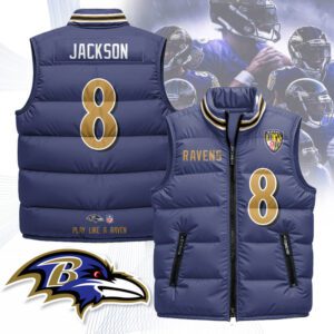 Baltimore Ravens Unisex Puffer Vest Sleeveless Down Jacket- Purple / Lamar Jackson - 8