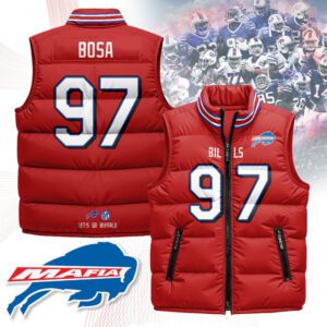 Buffalo Bills Unisex Puffer Vest Sleeveless Down Jacket- Red / Joey Bosa - 97