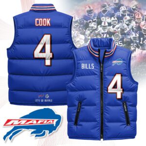 Buffalo Bills Unisex Puffer Vest Sleeveless Down Jacket- Royal / James Cook - 4