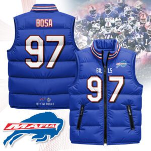 Buffalo Bills Unisex Puffer Vest Sleeveless Down Jacket- Royal / Joey Bosa - 97