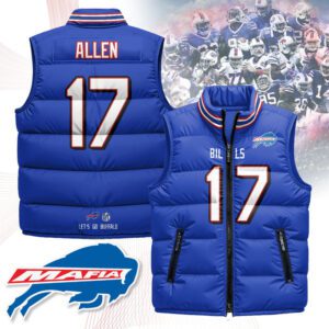Buffalo Bills Unisex Puffer Vest Sleeveless Down Jacket- Royal / Josh Allen - 17