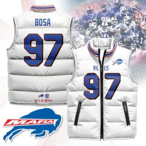 Buffalo Bills Unisex Puffer Vest Sleeveless Down Jacket- White / Joey Bosa - 97