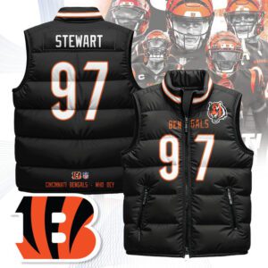 Cincinnati Bengals Unisex Puffer Vest Sleeveless Down Jacket- Black / Shemar Stewart - 97