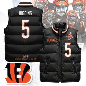 Cincinnati Bengals Unisex Puffer Vest Sleeveless Down Jacket- Black / Tee Higgins - 5