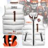 Cincinnati Bengals Unisex Puffer Vest Sleeveless Down Jacket- White / Ja'Marr Chase - 1