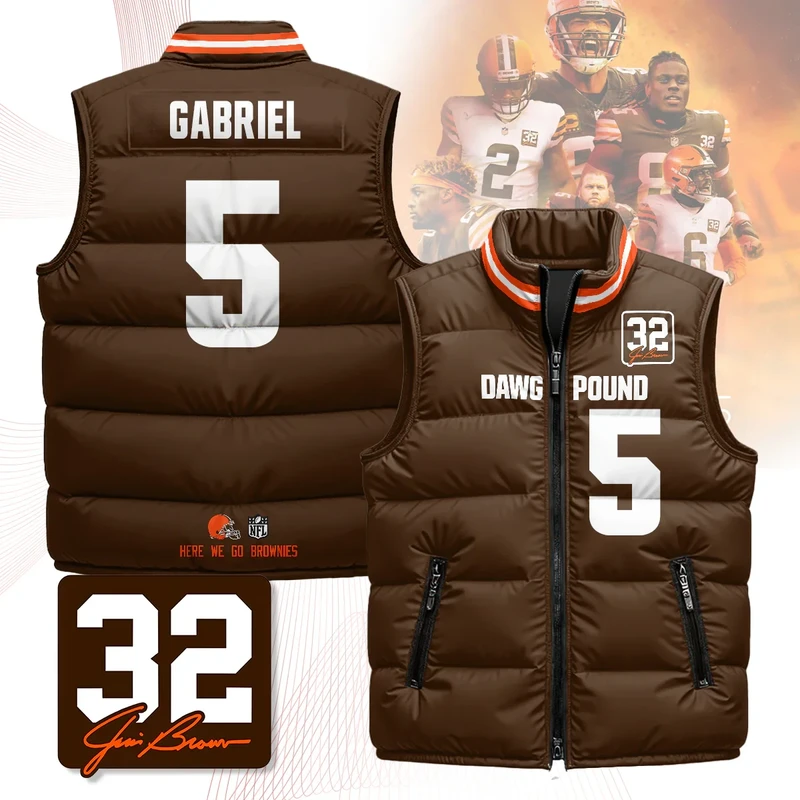 Cleveland-Browns-Unisex-Puffer-Vest-Sleeveless-Down-Jacket-Brown-Dillon-Gabriel-5 Cleveland Browns Unisex Puffer Vest Sleeveless Down Jacket- Brown / Dillon Gabriel-5