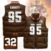 Cleveland Browns Unisex Puffer Vest Sleeveless Down Jacket- Brown / Myles Garrett-95